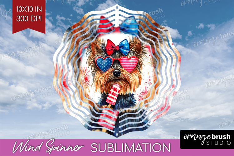 Yorkshire Terrier Dog Wind Spinner Sublimation PNG 4th Of