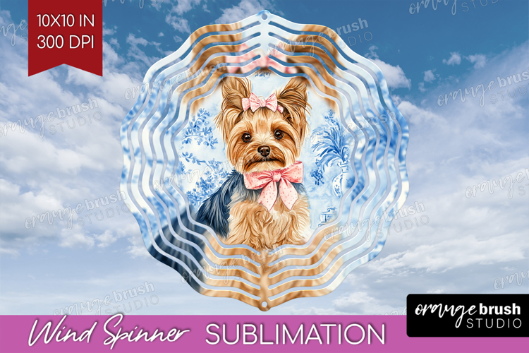 Yorkshire Terrier Dog Wind Spinner Sublimation PNG Blue