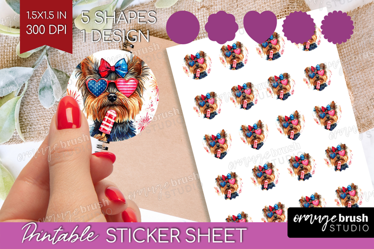 Yorkshire Terrier Dog Round Sticker 4th Of July Printable