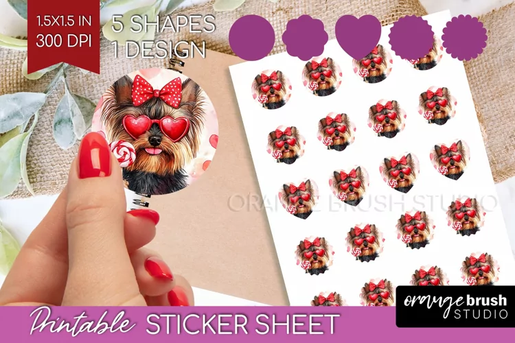 Yorkshire Terrier Valentine Round Sticker Valentines Day