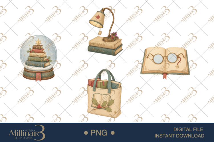 Cozy Christmas Book Lover Clipart