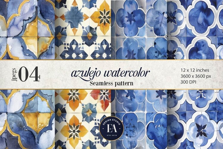 Azulejo watercolor Tile Pattern | Moroccan Traditional tiles example image 1