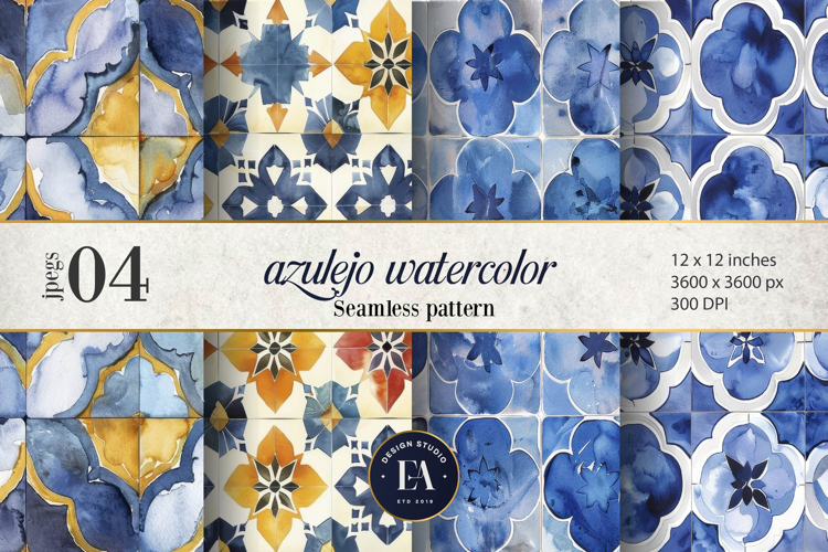 Azulejo watercolor Tile Pattern | Moroccan Traditional tiles