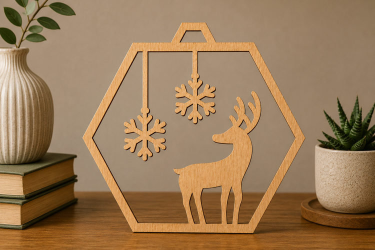 Reindeer Snowflake Wooden Ornament