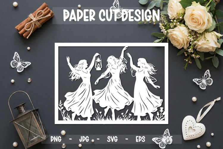 Dancing women Paper Cut Card, 5x7 Paper cut