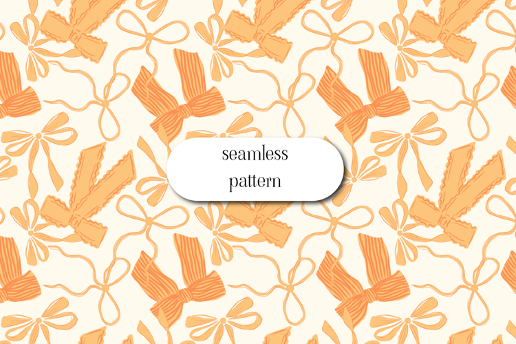 Orange Ribbon Bow Seamless Pattern on Neutral Background example image 1