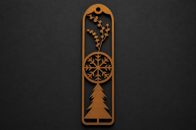 Berry Branch and Snowflake Wooden Bookmark with Evergreen example image 1