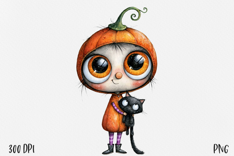 Whimsical Autumn Girl PNG, Cute Woodland Character Clipart