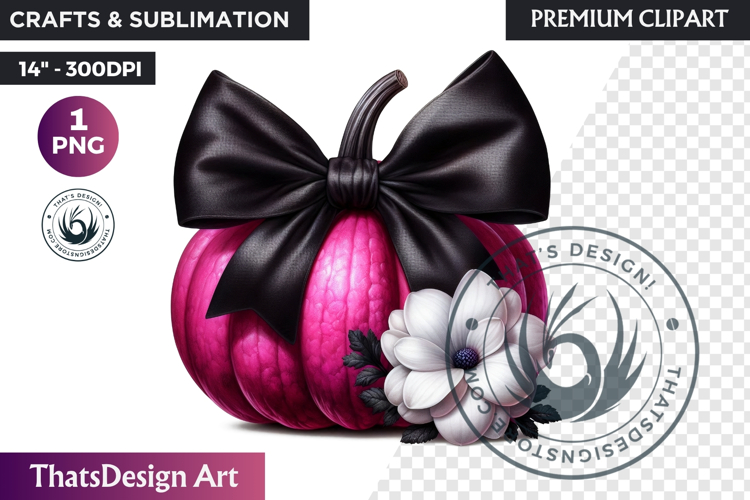 Floral Pink Coquette Pumpkin with bow PNG, Autumn Girly bow