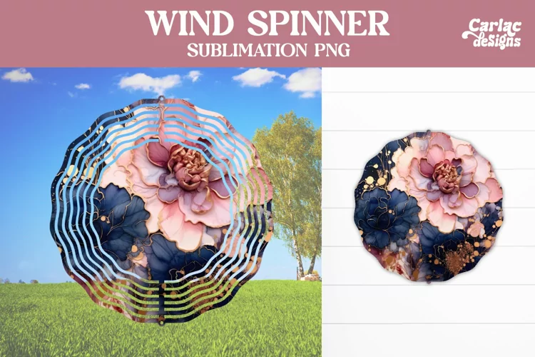 Wind Spinner Sublimation, Blue and Pink Flowers Wind Spinner