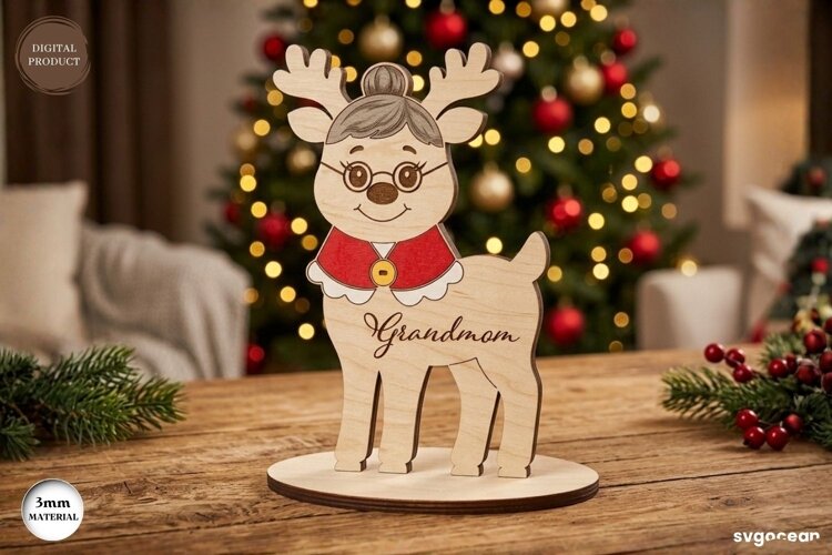 Christmas Reindeer Grandmom Stand laser Cut| Glowforge | SVG example image 1