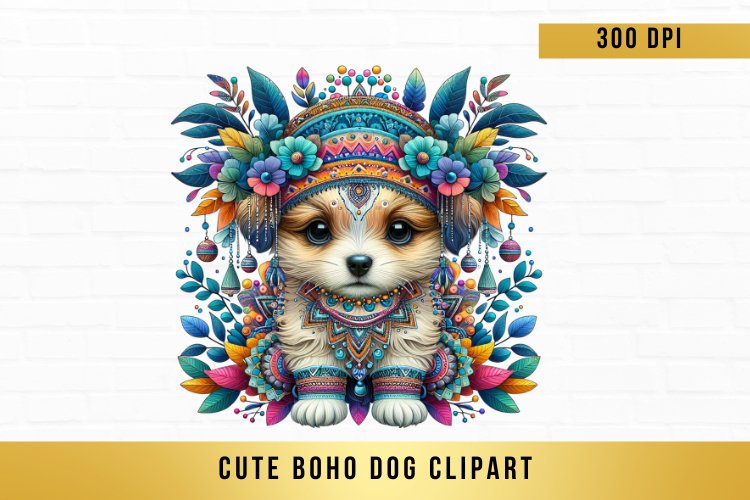 cute watercolor boho dog Clipart, boho dog sublimation example image 1