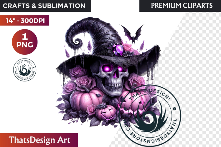 Pink and Black Gothic Halloween Skulls Clipart, pastel goth