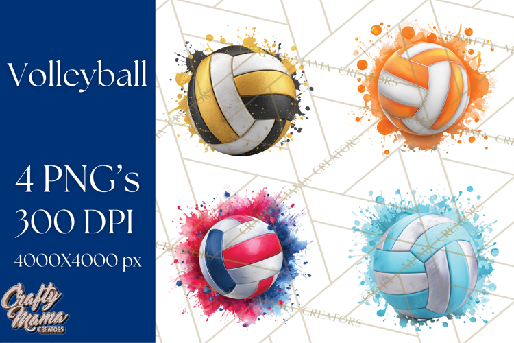 Volleyball Clipart PNG with Team Color Paint Splash Design