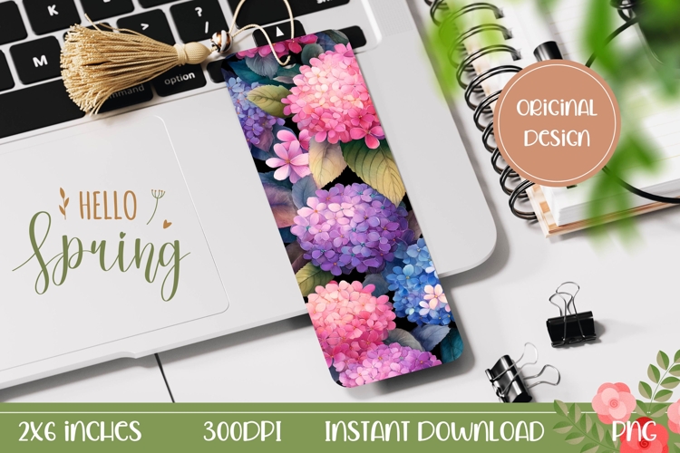 Pink Hydrangea Bookmark Design, Floral Bookmark Template