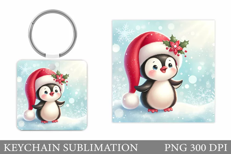 Christmas Penguin Keychain. Christmas Keychain Design