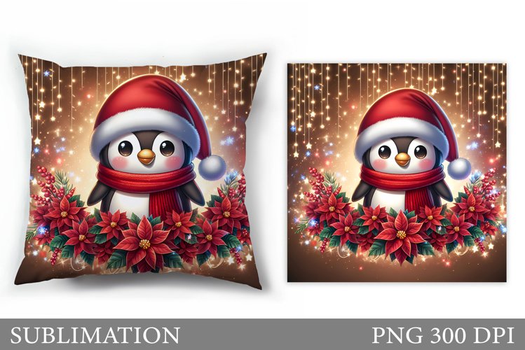 Christmas Penguin Pillow. Christmas Pillow Sublimation example image 1