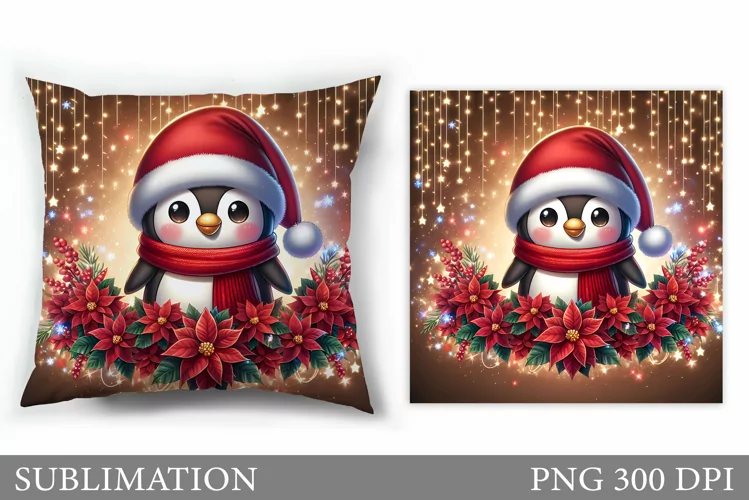 Christmas Penguin Pillow. Christmas Pillow Sublimation