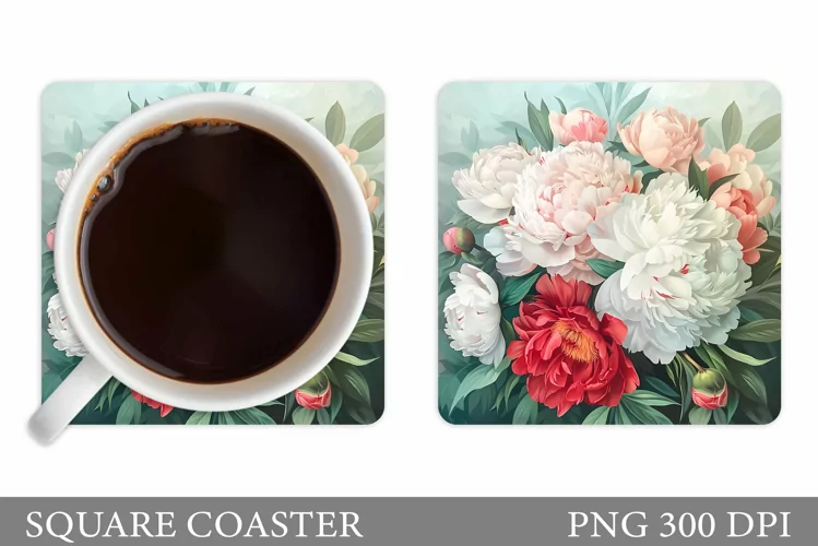 Pions Coaster Design. Flowers Coaster Sublimation