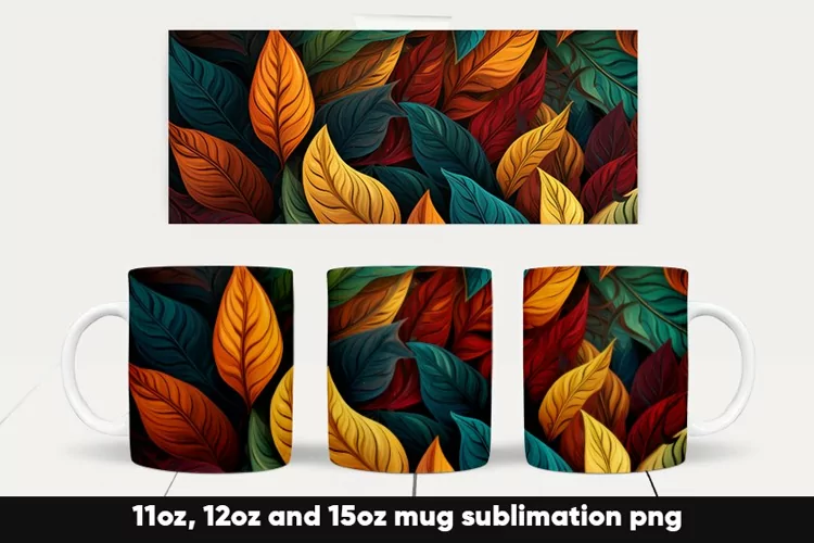 Fall autumn leaves mug wrap sublimation