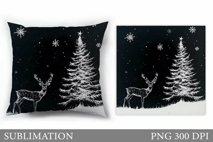 Christmas Deer Pillow Design. Christmas Pillow Sublimation