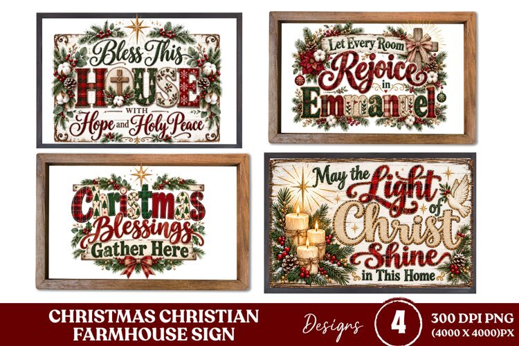 4 Christian Christmas Farmhouse Sign PNGs, 4 Rustic Christma example image 1