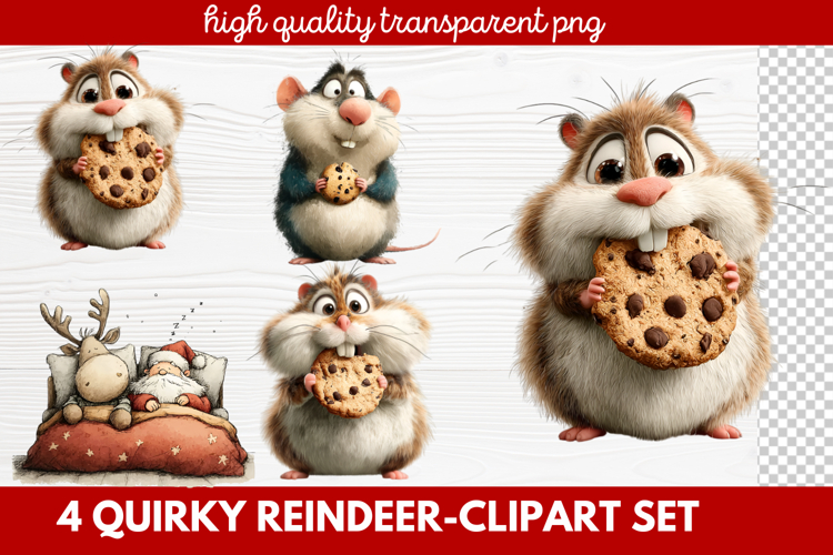 4 Quirky Reindeer Clipart Set | Fun Holiday Reindeer PNG