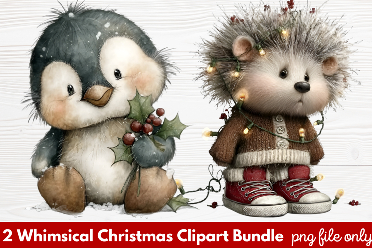 2 Whimsical Christmas Clipart | Cute Festive Holiday PNG