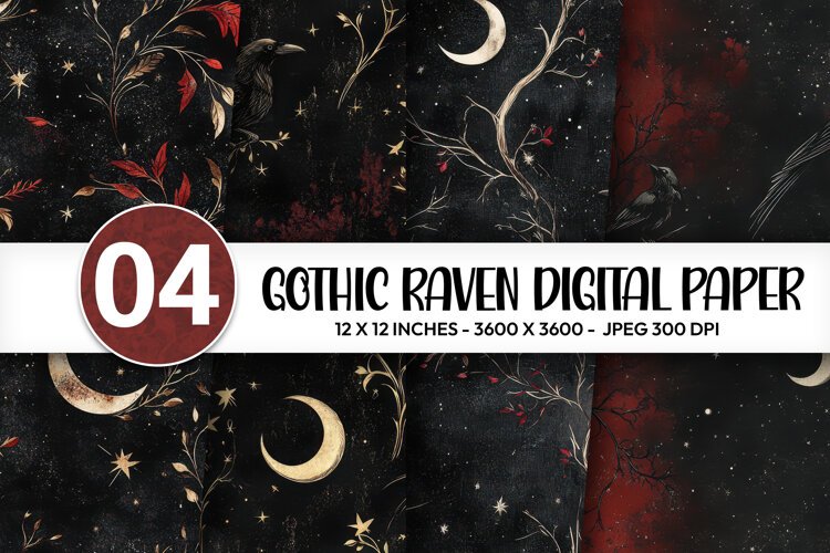 Gothic Raven Digital Paper example image 1