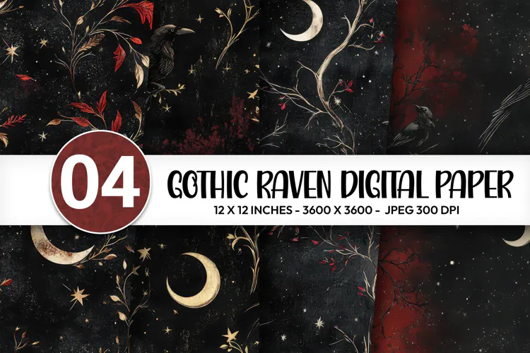 Gothic Raven Digital Paper