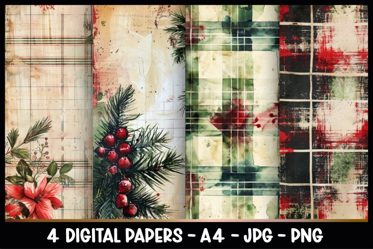 4 Christmas Digital Papers I Christmas Junk Journal Pages