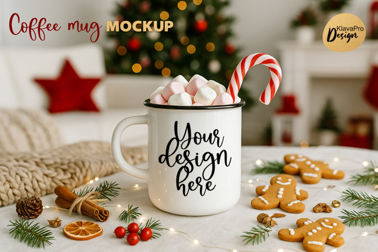 Christmas Mug Mockup | Enamel Cup Holiday PNG JPG