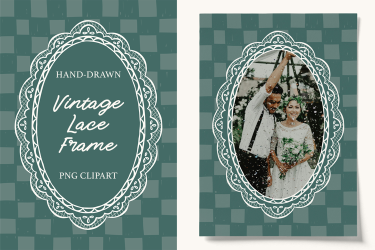 Hand Drawn Vintage Oval Lace Wedding Frame PNG