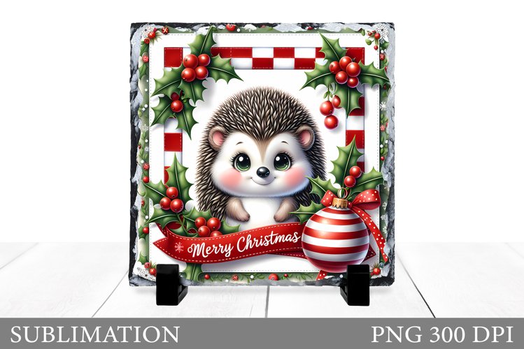 Cute Hedgehog Sublimation. Christmas Hedgehog Slate Design example image 1