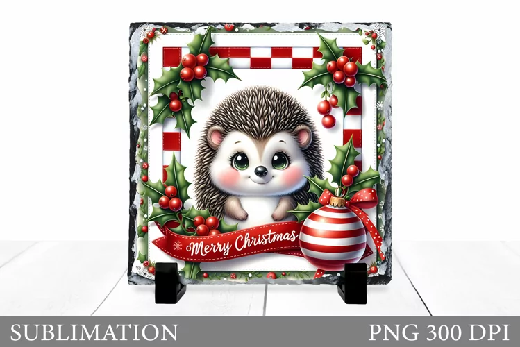 Cute Hedgehog Sublimation. Christmas Hedgehog Slate Design