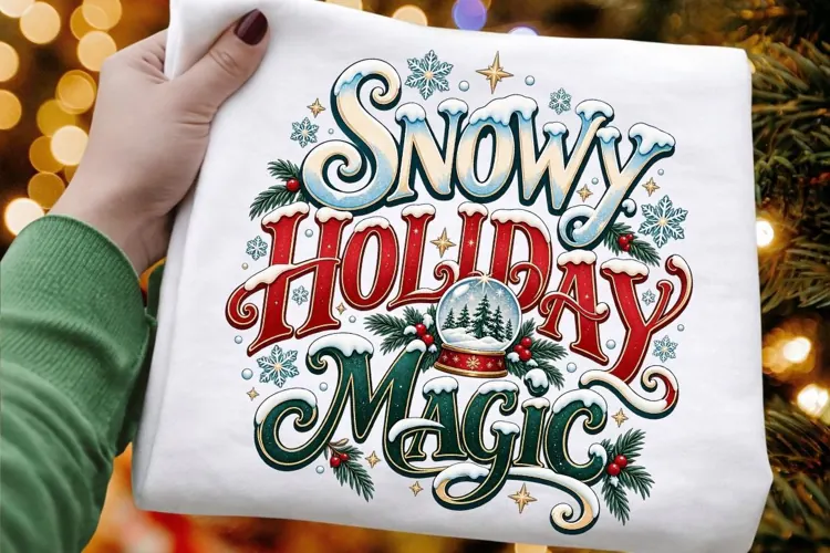 Snowy Holiday Magic PNG - Vintage Snow Globe Typography