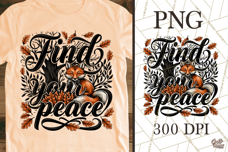 Find Your Peace Woodland Fox PNG - Autumn Nature Sublimation