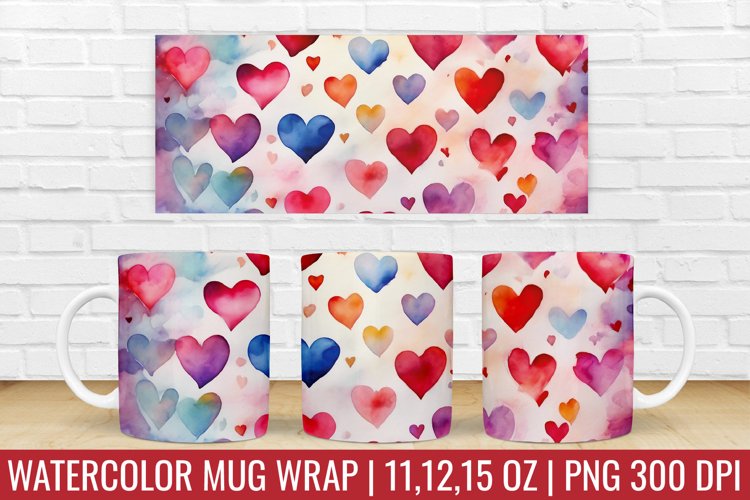 Valentines Day Hearts Mug Wrap|Mug Watercolor Design