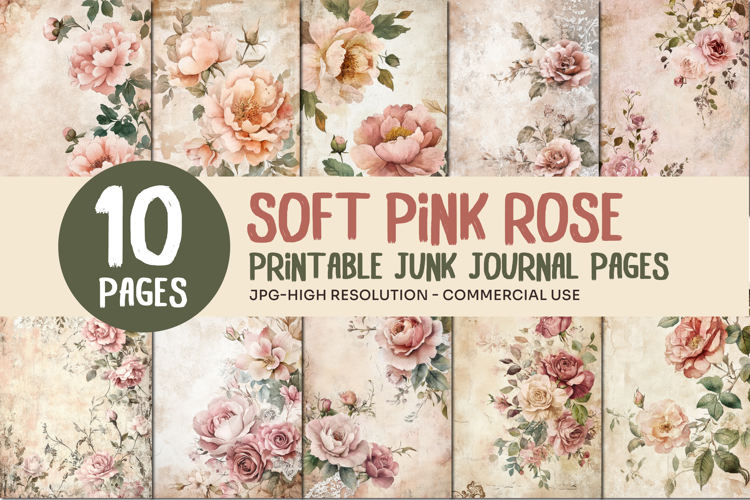 Soft Pink Rose Junk Journal Pages