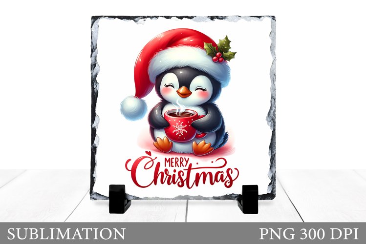 Cute Penguin Sublimation. Christmas Penguin Slate Design example image 1