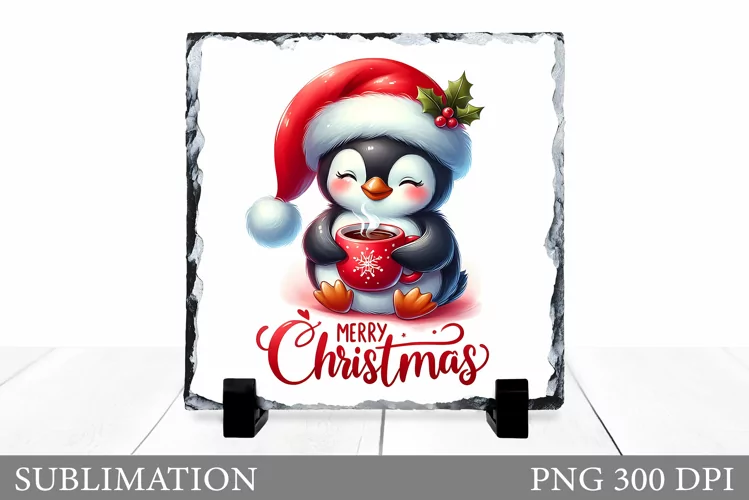 Cute Penguin Sublimation. Christmas Penguin Slate Design