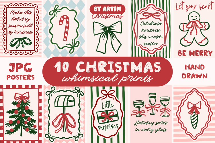 10 Coquette Christmas Wall Art Bundle