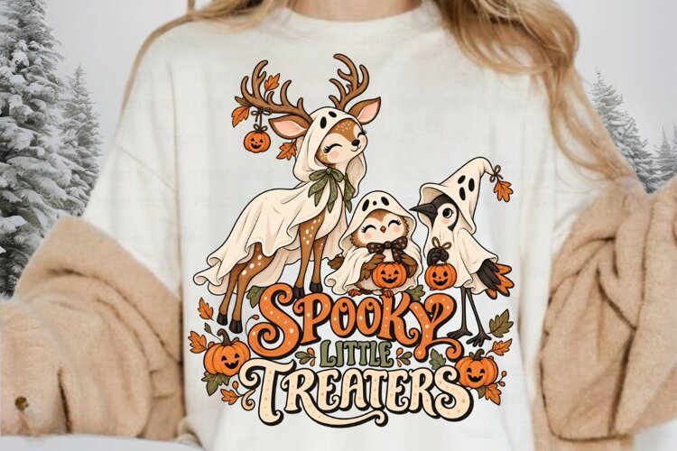 Spooky Little Tricksters PNG, Cute Halloween Deer Owl Crow example image 1