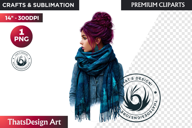 Cosy Winter Aurora Girl Clipart, Fashion Girl PNG