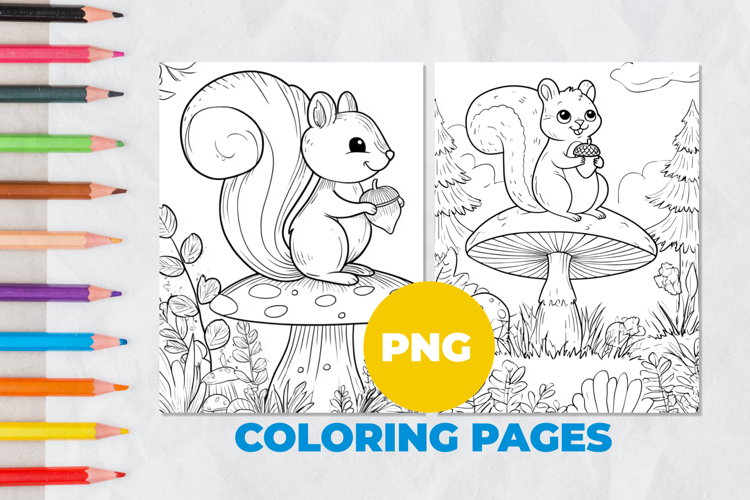 Squirrel on a mushroom Coloring Pages | Coloring book