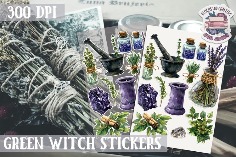 Witch sticker Sheet Green Magic Props Wicca Halloween