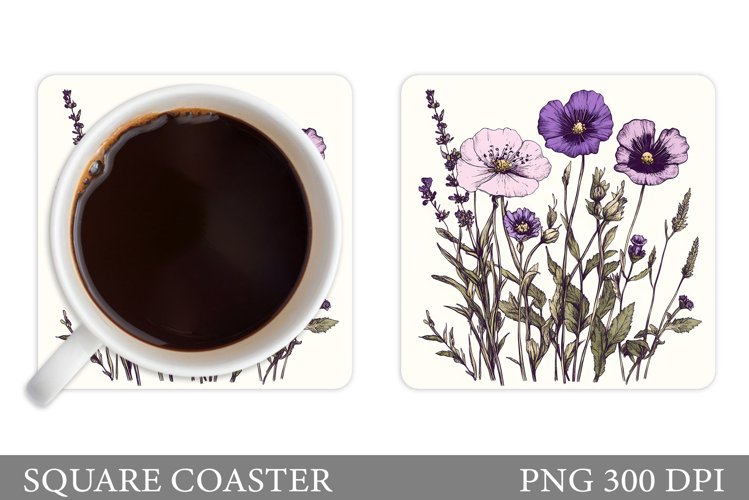 Flowers Coaster Sublimation. Floral Coaster Design example image 1