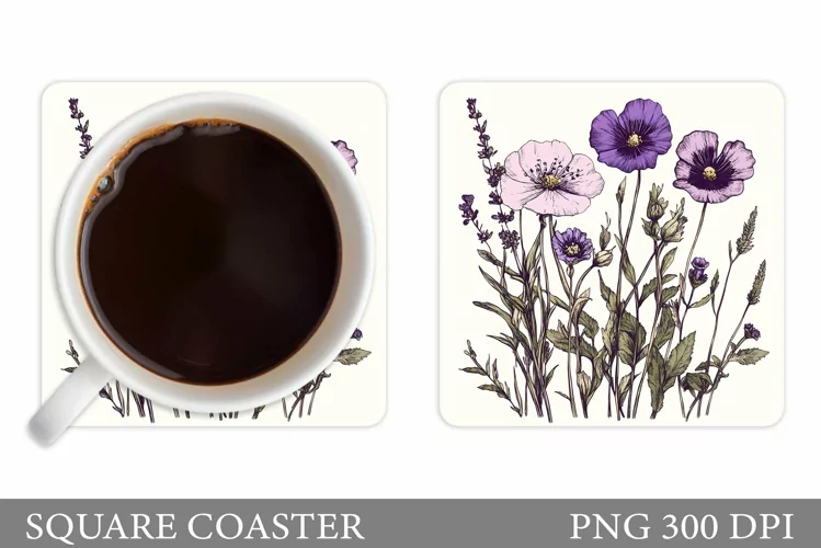 Flowers Coaster Sublimation. Floral Coaster Design