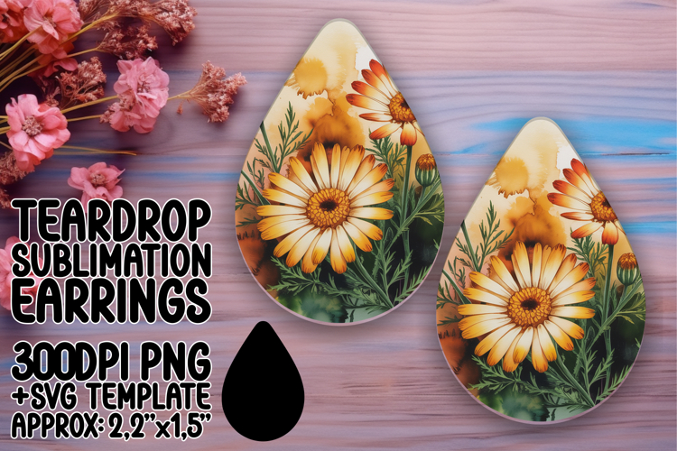 Whimsical Teardrop Earrings Design Template , Flowers