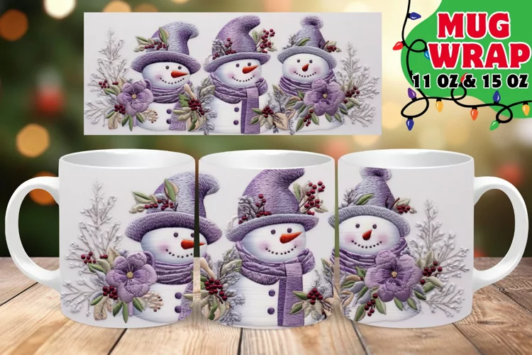 3D Embroidered Snowman Winter Celebration 11oz Mug